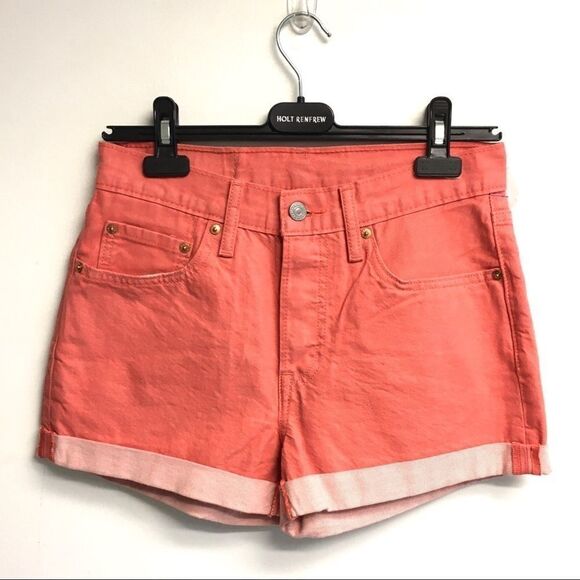 Levi’s 501 Coloured Denim Jean Shorts With Cuff Coral 27 - Picture 4 of 6